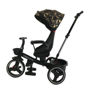Tricicleta cu pozitie de somn si scaun rotativ, <5 ani, negru cu auriu, UNV-6017PU-TR-NEGRUAURIU