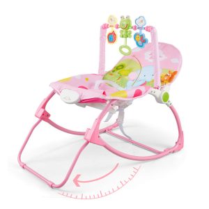 Leagan muzical pentru bebelusi, 0 luni – 3 luni, cu vibratii si scaunel aprox. 7 ani, 2 in 1, roz, UNV-P06-ROZ