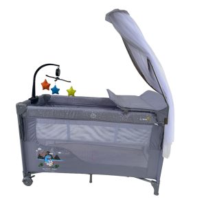 Patut cu baldachin si carusel muzical, gri, UNV-P10-GRI