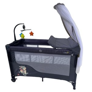 Patut cu baldachin si carusel muzical, negru, UNV-P10-NEGRU