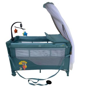 Patut cu baldachin si carusel muzical, verde, UNV-P10-VERDE