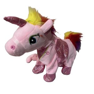 Papusa din plus cu coama curcubeu, merge, canta, lumineaza, UNV-UNI