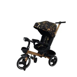 Tricicleta cu pozitie de somn, muzica si lumini , 8 luni – 4 ani, negru cu auriu, UNV-6200TR-NEGRUCUAURIU