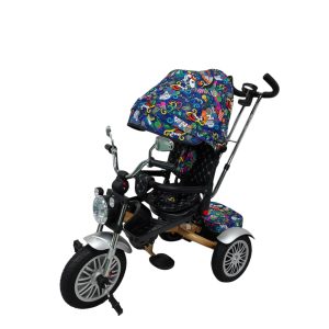 Tricicleta tip motor cu scaun rotativ si pozitie de somn, 8 luni-3 ani, desene cu auriu, UNV-5199-TR-DESENECUAURIU