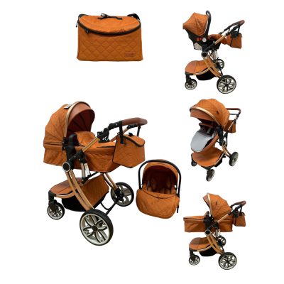 Carucior 3in1 egg, cu landou incorporat si scoica, 0-36 luni, portocaliu, UNV-F1+C-PORTOCALIU