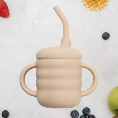 Cana din silicon cu pai, AppeKids – Bubble Beige