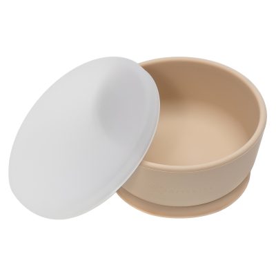 Bol din silicon cu ventuza si capac, AppeKids – Bubble Beige