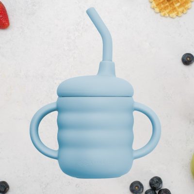 Cana din silicon cu pai, AppeKids – Aqua Blue