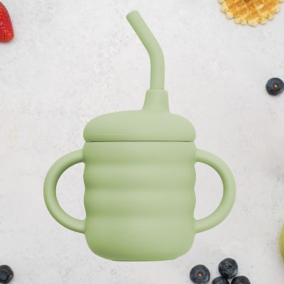 Cana din silicon cu pai, AppeKids – Raw Green