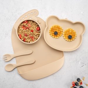 Set Diversificare, AppeKids, 100% Silicon, Panda – Bubble Beige