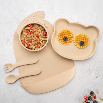 Set Diversificare, AppeKids, 100% Silicon, Panda – Bubble Beige