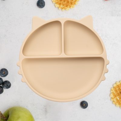 Farfurie compartimentata din silicon cu ventuza, AppeKids – Kitty – Bubble Beige