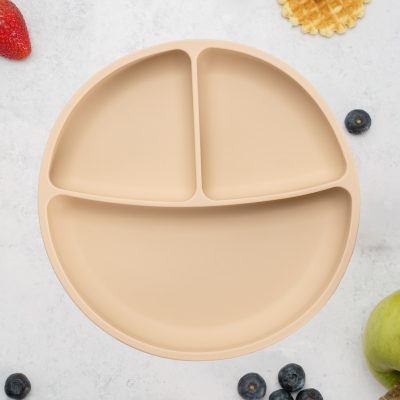 Farfurie compartimentata din silicon cu ventuza, AppeKids – Bubble Beige