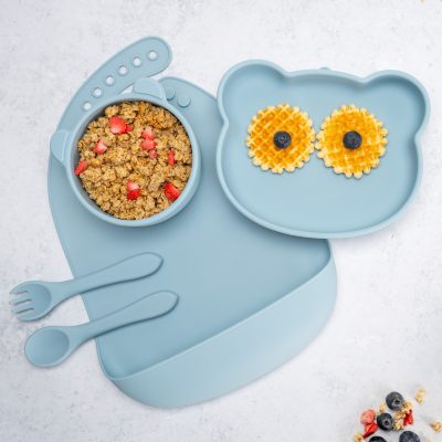 Set Diversificare, AppeKids, 100% Silicon, Panda – Aqua Blue