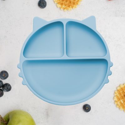Farfurie compartimentata din silicon cu ventuza, AppeKids – Kitty – Aqua Blue