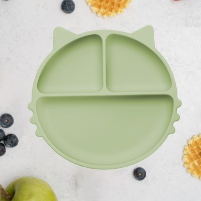 Farfurie compartimentata din silicon cu ventuza, AppeKids – Kitty – Raw Green