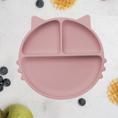 Farfurie compartimentata din silicon cu ventuza, AppeKids – Kitty – Old Rose