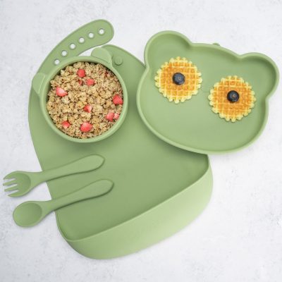 Set Diversificare, AppeKids, 100% Silicon, Panda – Raw Green