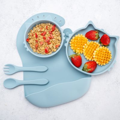 Set Diversificare, AppeKids, 100% Silicon, Kitty – Aqua Blue